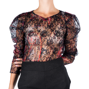 Printed lace top black and red cashmere designs
